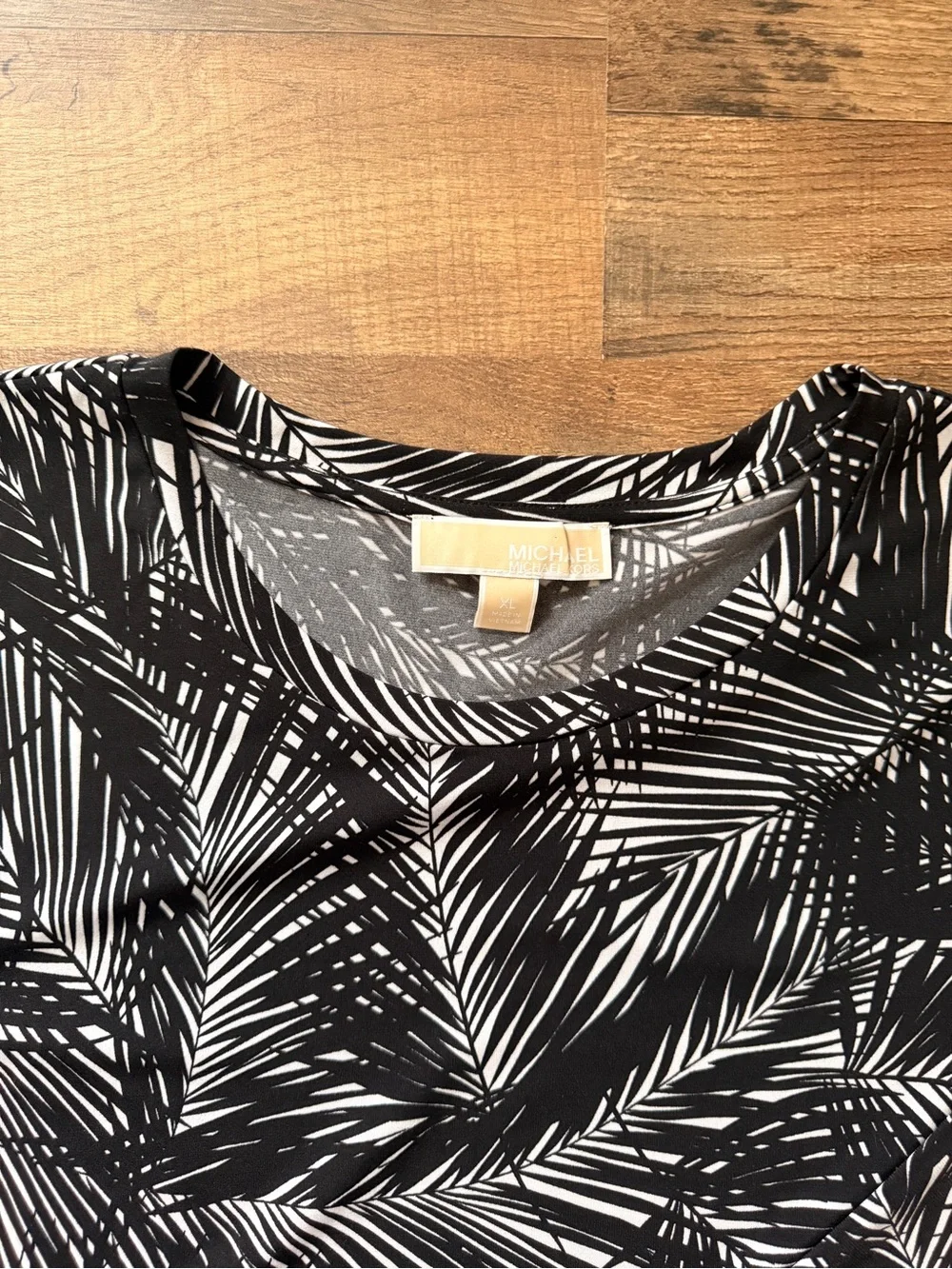 Michael Kors Black & White Palm-Print Long Sleeve Women’s Dress